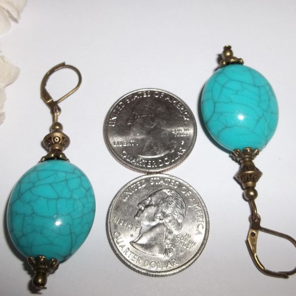 Turquoise Blue and Bronze Statement Earrings 5484 - Picture 3 of 7